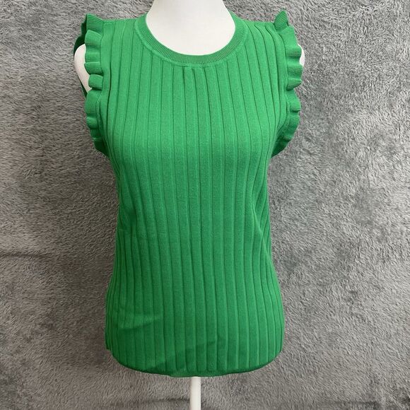 Ann Taylor Sleeveless Kelly Green Large Top Preowned - Picture 1 of 7